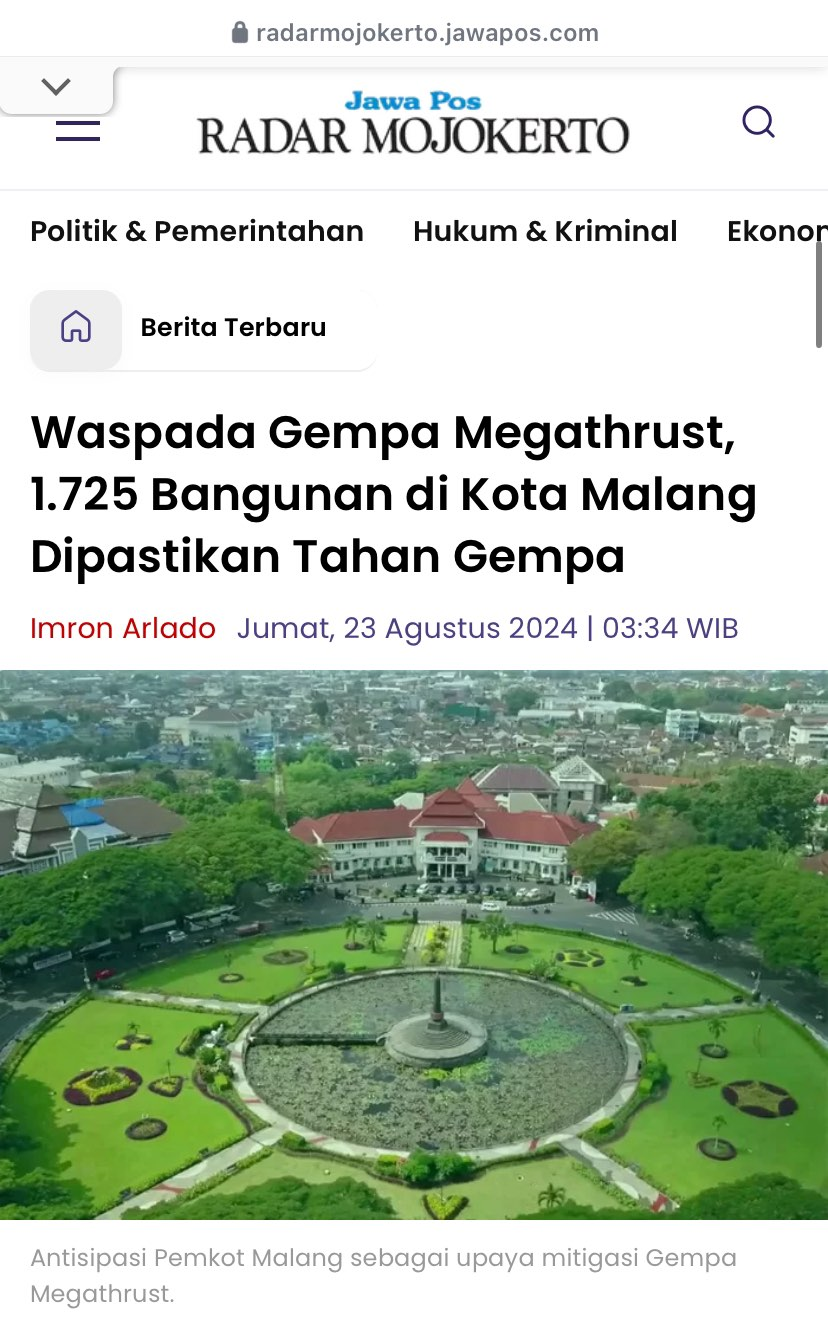 Upaya Pemerintah Daerah Kota Malang Antisipasi Megathrust
