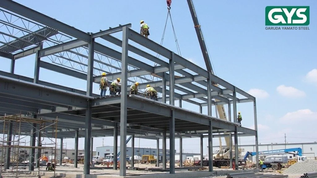 Detail pengerjaan struktur bangunan menggunakan material structural steel berkualitas tinggi